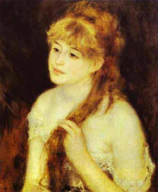Pierre-Auguste Renoir Young Woman Braiding Her Hair Norge oil painting art